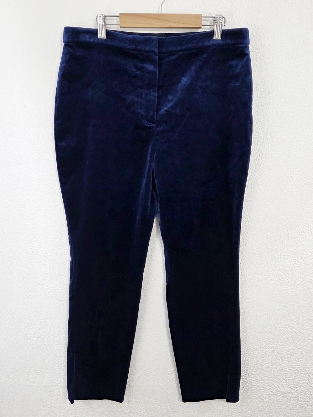 Theory Side Slit Stretch Velvet Ankle Pant Deep Teal blue CL Straight Jean Sz 10